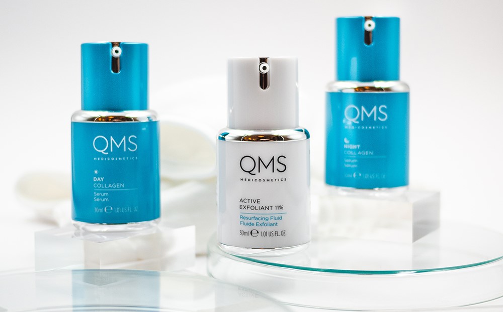 Drei QMS Kosmetik Produkte für hochwirksame Gesichtspflege